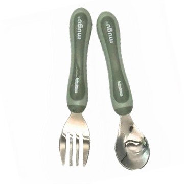 mugu 沐咕寶貝不鏽鋼幼兒湯叉組 304不鏽鋼材質  綠色小鱷魚  1組