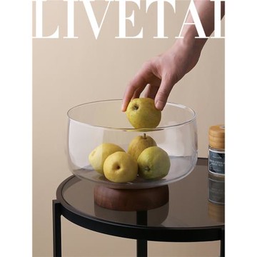 態生活北歐簡約水果籃帶托盤復古糕點盤烘焙零食茶點木底玻璃果盤
