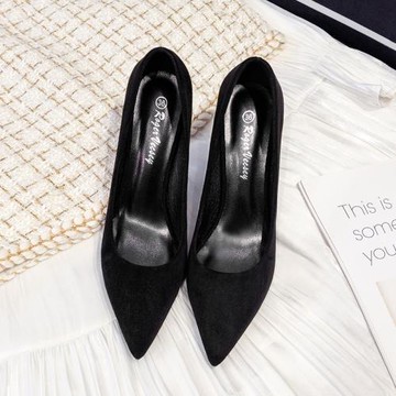 黑色高跟鞋5cm尖頭細跟酒店工作鞋中跟單鞋職場女軟底不累腳女鞋