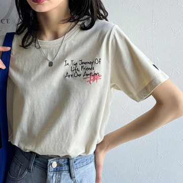 日本 Classical Elf - 有機棉 英文塗鴉風短袖上衣-象牙米