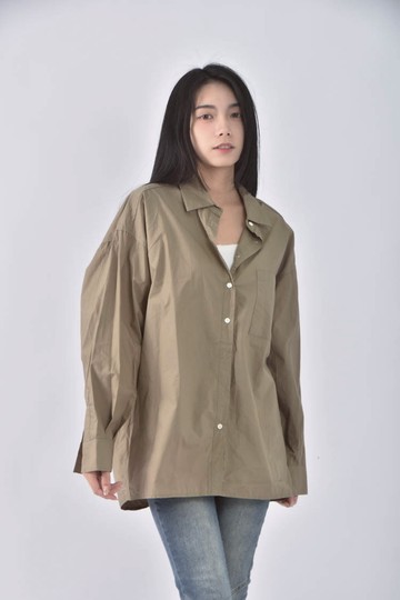 (2XL) woodsage韓牌純棉排扣綠色襯衫上衣