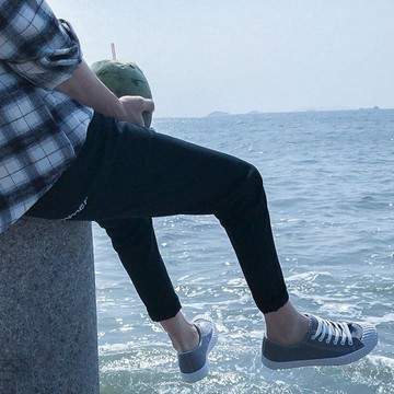 FINDSENSE品牌 時尚潮流 男 簡約 尾袋summer英文刺繡 牛仔褲 九分褲 直筒褲