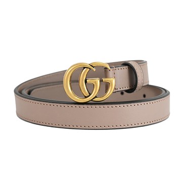 GUCCI 409417 GG Marmont 經典LOGO窄版穿扣式皮帶.芋粉色