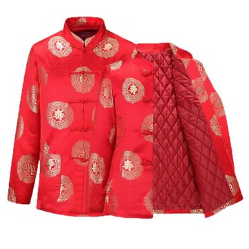 八九十爺爺春秋生日大紅外套棉襖男帶壽字唐裝老人過70大壽星衣服