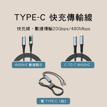 小叮噹的店  TYPE-C 快充線 20Gb 高速傳輸 4K60HZ 8K60HZ USB3.2Gen2×2