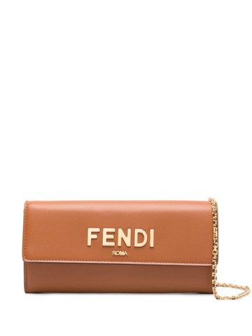 FENDI - logo-lettering leather chain wallet - women - Calf Leather - One Size - Brown