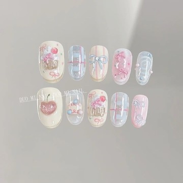 💗台灣出貨💗新款ins半手工美甲穿戴甲櫻桃蝴蝶結寶貝可愛氣質指甲顯白貼片