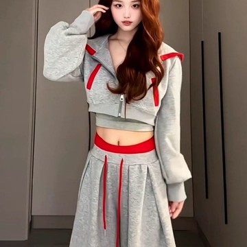 【秋冬韓系穿搭】灰色連帽衛衣運動休閒套裝女 兩件式套裝 大碼休閒百搭氣質時尚套裝 韓系穿搭一整套 早秋新款運動套裝女 韓