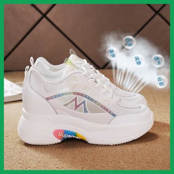 2025春季新款內增高網鞋休閑小白鞋女夏季網面透氣厚底薄款老爹鞋