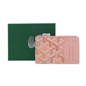 GOYARD BOURBON 拼接塗料帆布拉鍊卡夾-櫻花粉