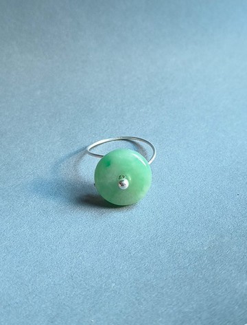 ore設計 天然緬甸平安扣翡翠13*4mm  銀戒指