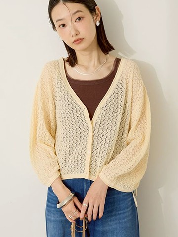 2WAY蕾絲針織抽繩袖開襟衫(0H000430100) - AMERICAN HOLIC