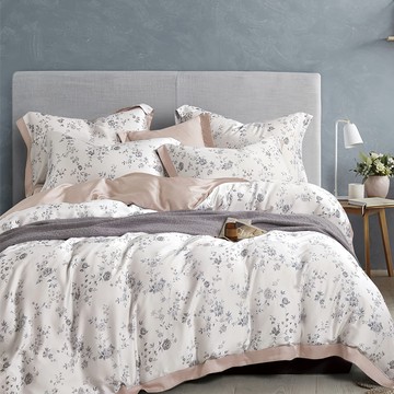 60支 特大全鋪棉床包兩用被 100%萊賽爾纖維  床包 + 兩用被套 + 枕套 2個  床包(212 x 182cm) 兩用被套(212 x 182cm) 枕套(75 x 47cm)  愛洛花園 米色 + 紫色