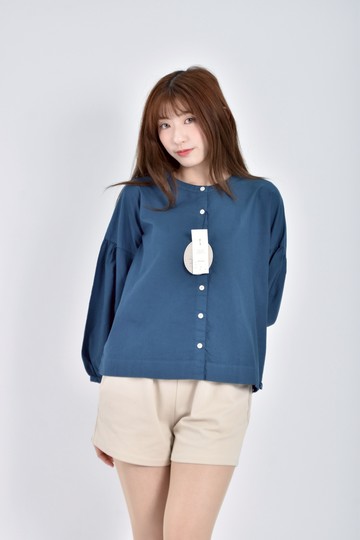 加購優惠(L) 棉質純棉排扣藍色長袖上衣