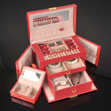 【優選百貨】首飾盒 收納盒 高級感首飾盒 耳環戒指珠寶大容量防氧化小蝴蝶三層飾品收納盒 帶鎖