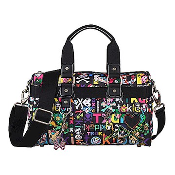 TOKIDOKI 經典五彩車線LOGO日系卡通風格尼龍拉鍊手提/斜背旅行包(黑底彩)