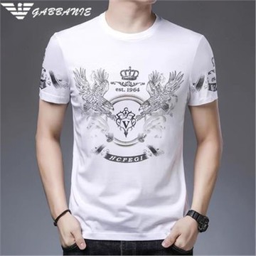 正品意大利男士短袖t恤冰絲光棉半袖夏季新款潮流圓領汗衫上衣