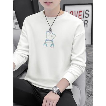 320g重磅白色衛衣男潮流小熊秋冬保暖打底衫加絨加厚無帽長袖t恤