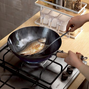 不易生鏽無塗層木柄窒化鐵炒鍋(IH爐可用)-32cm 單一規格