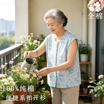 中老年系👵中老年居家服女 阿嬤睡衣 媽媽裝 短袖睡衣 純棉背心女老太太系扣開衫無袖汗衫全棉媽媽睡衣家居服HLJ