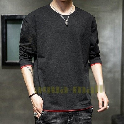 ロングtシャツ 長袖tシャツ メンズ 秋服 重ね着風 ロンt Tシャツ クルーネック トップス カットソー スリム 通販 Lineポイント最大get Lineショッピング