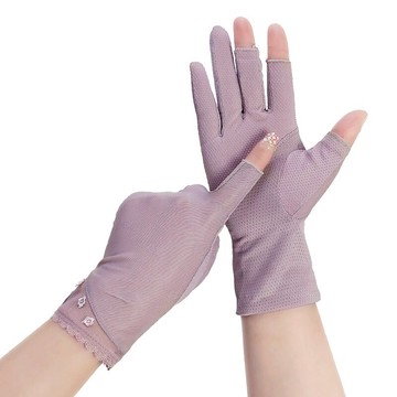 露指薄款短款冰絲開車手套女士三指觸屏防滑夏季透氣