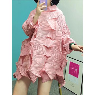 一人一褶S038鉆石壓皺套頭衫2025春夏個性長款三宅立體3D時尚洋氣