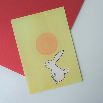 明信片 圓月白兔 之二