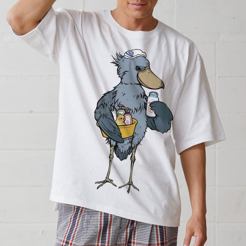 温泉ハシビロコウ Tシャツ 男女兼用 ユニセックス 大きいサイズ