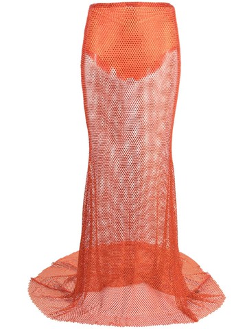 Giuseppe Di Morabito - crystal-embellished mesh maxi skirt - women - Polyamide - M/L - Orange