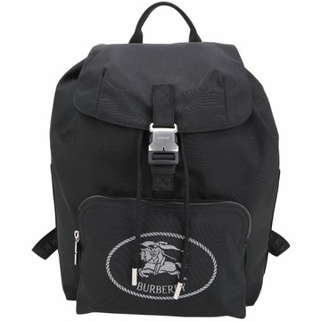 BURBERRY 巴寶莉 Orkney 戰馬騎士字母反光砂印花帆布翻蓋式後背包(黑色)