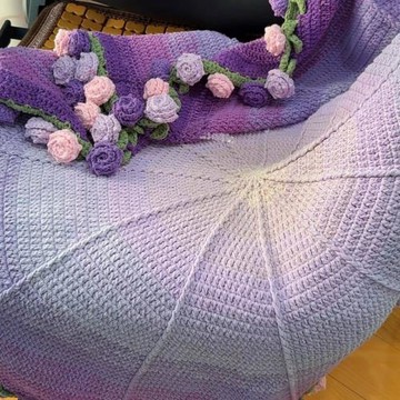 漸變玫瑰花毯子成品紫尖角永生花午睡花毯手工編織裝飾毯子禮品袋
