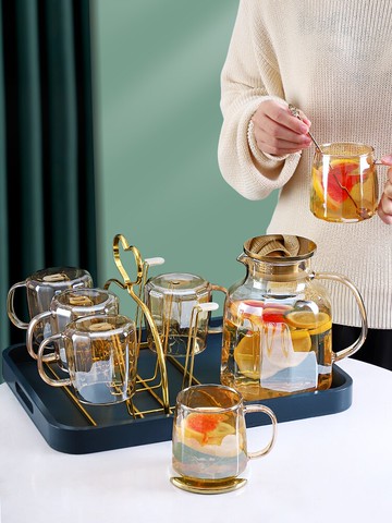 輕奢耐高溫玻璃杯家用客廳高級感耐熱防爆喝水杯待客家庭套裝茶杯