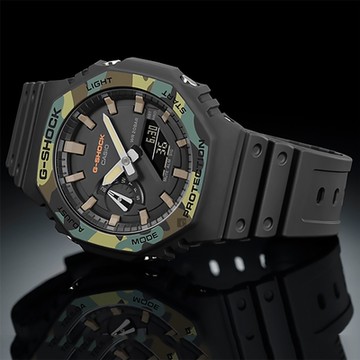 CASIO 卡西歐 G-SHOCK 街頭軍事系列八角電子錶 母親節送禮首選-迷彩綠 GA-2100SU-1A