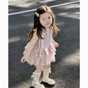 Mini baby🌷夏季女童韓系寶寶波點蝴蝶結蛋糕裙女寶甜美蓬蓬連衣裙