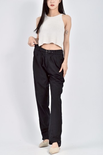 (L) mcgregor高腰質感棉質假腰帶黑色長褲