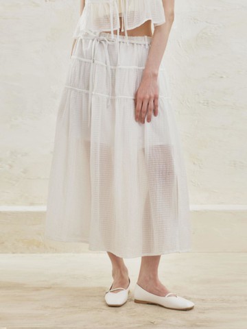 Frilled Sheer Tiered Skirt [WHITE]