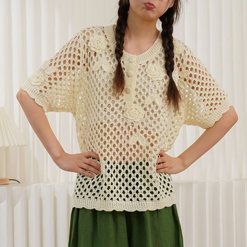 立體花朵刺綉針織 鏤空上衣121446C