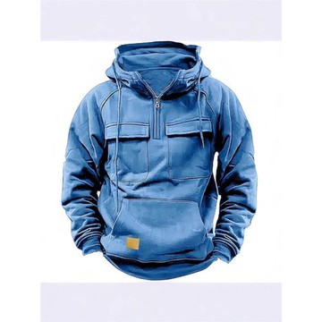 工裝衛衣跨境亞馬遜男士連帽加厚外套秋冬修身純色休閑加絨衛衣男