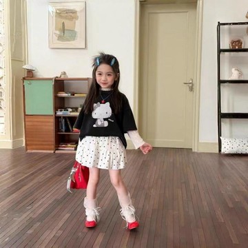 mori🎀mori女童夏季套裝兒童卡通短袖T恤上衣波點半身裙兩件套