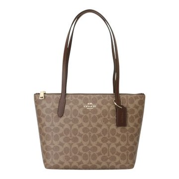 COACH 防刮LOGO PVC 水餃型肩背托特包(深卡其)小款