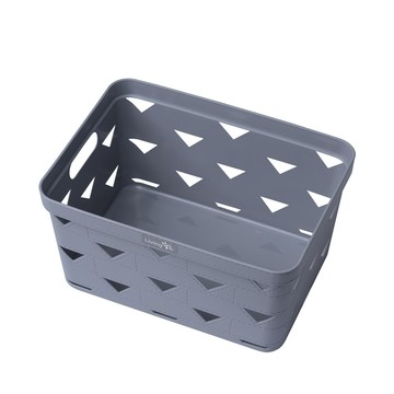 LivingTree簡約仿皮收納籃-灰-中