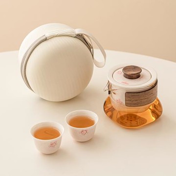 優格手繪櫻花快客杯一壺二杯女士戶外便攜式泡茶裝備旅行茶具套裝