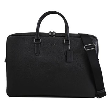 COACH 金屬浮雕LOGO荔紋皮革兩用公事包(黑)