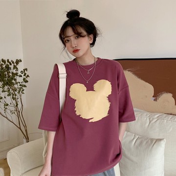 夏季新款寬松中長款卡通印花大版打底學生短袖T恤上衣女