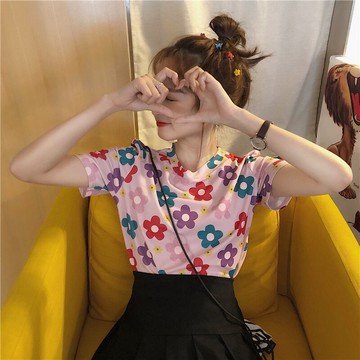 ins網紅超火短袖t恤女夏韓版泫雅原宿bf修身顯瘦百搭半袖上衣