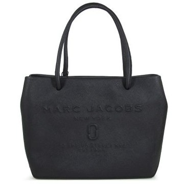 MARC JACOBS 浮雕LOGO十字紋防刮皮革肩背托特包(黑色)