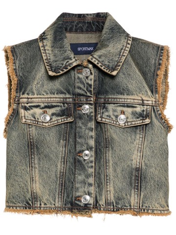 Sportmax - Scire frayed denim waistcoat - women - Cotton - 40 - Brown