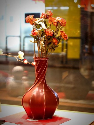 皮革手縫花瓶 支持客製化訂製 居家好物~