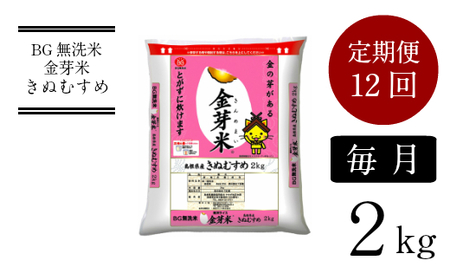 BG無洗米・金芽米きぬむすめ 2kg×12ヵ月 定期便  ［令和5年産 新米］計量カップ無し